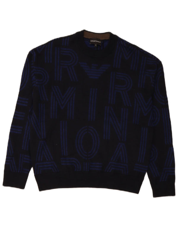 Emporio Armani Mens Graphic Crew Neck Jumper Sweater Medium Navy Blue