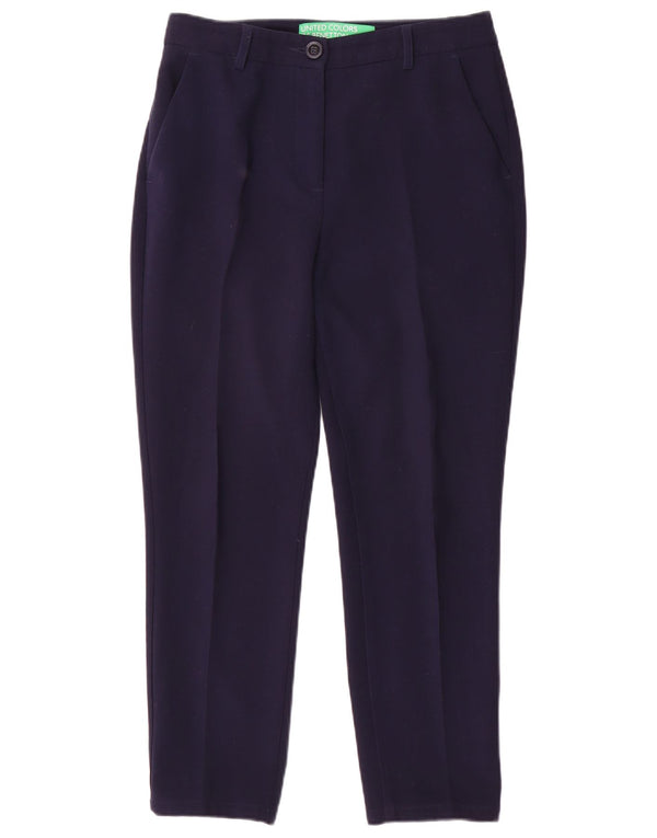 BENETTON Womens Slim Suit Trousers UK 10 Small W30 L26 Navy Blue Polyester