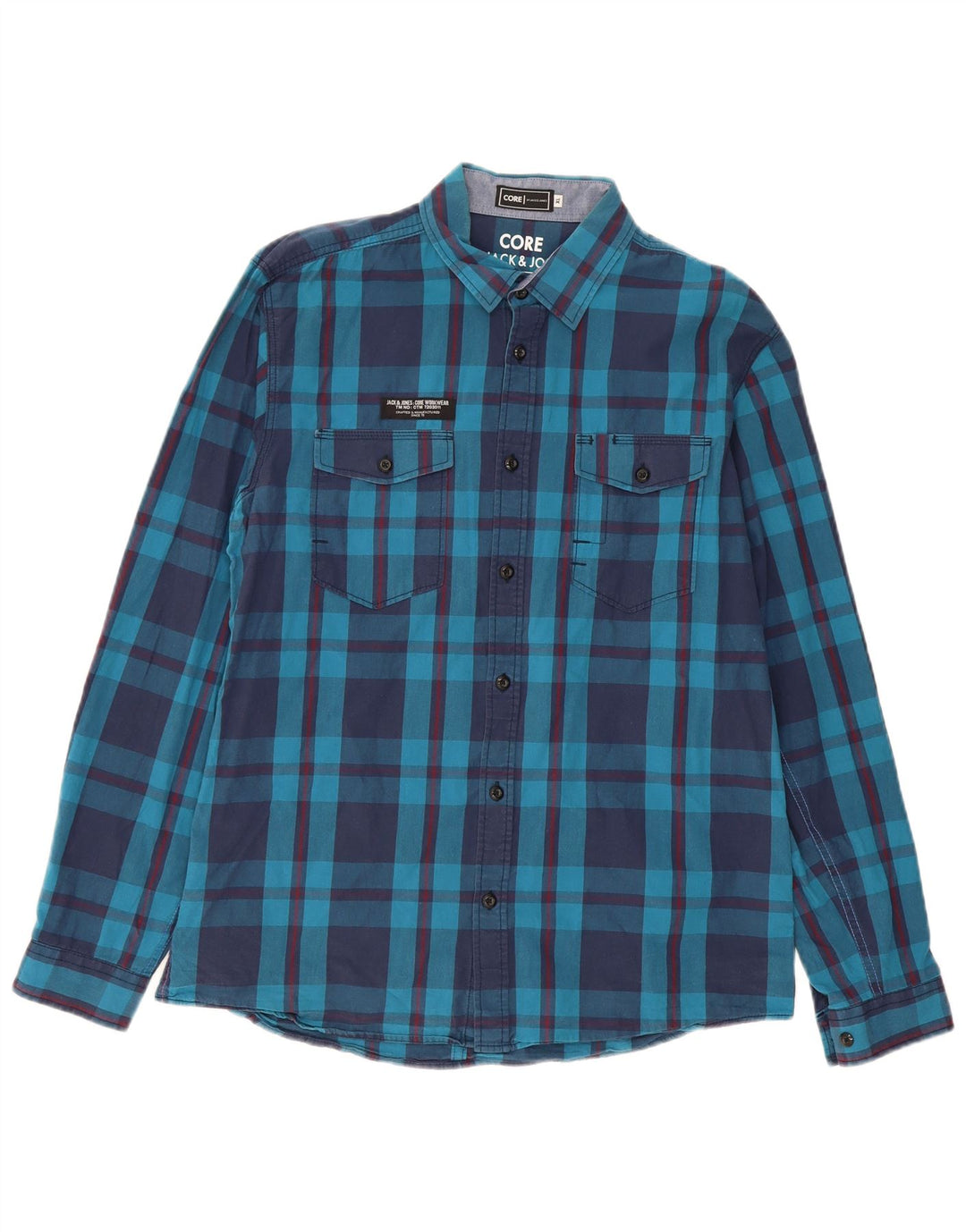 JACK & JONES Mens Shirt XL Blue Check Cotton