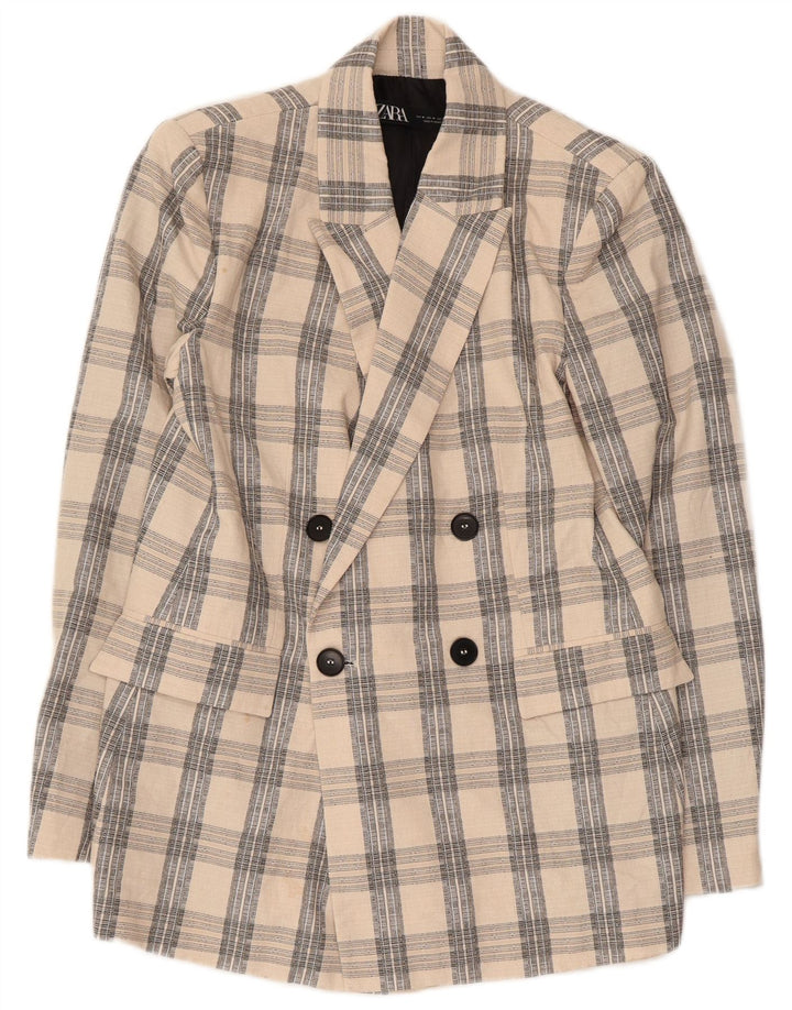 Мужской двубортный пиджак Zara UK 38 средний бежевый в клетку из ацетата