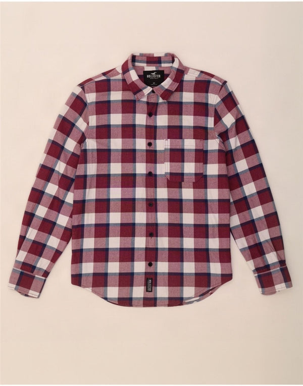 Hollister Mens Flannel Shirt XS Burgundy Check Cotton