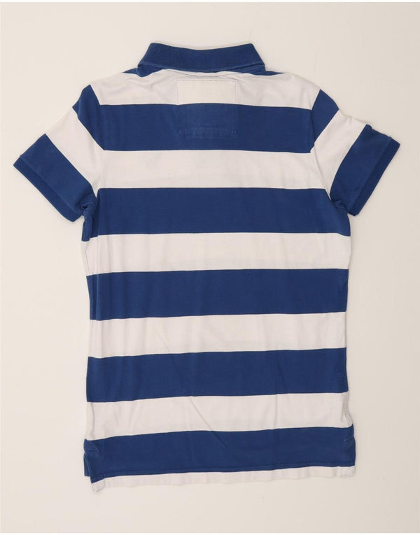 ABERCROMBIE & FITCH Mens Muscle Rugby Polo Shirt Medium Navy Blue Striped
