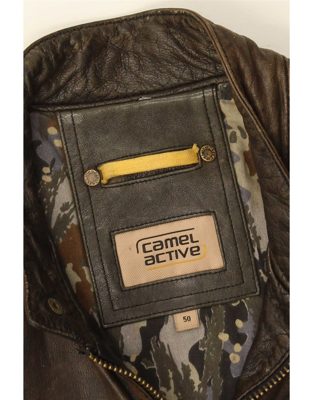Мужская кожаная куртка-гонщик Camel Active IT 50, большая коричневая