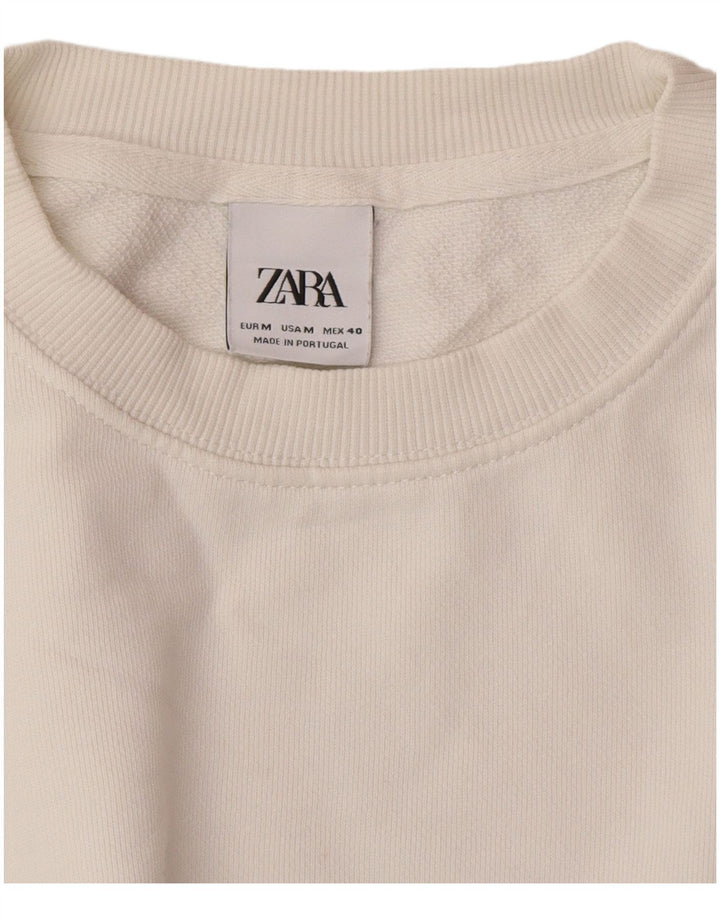 Женский джемпер оверсайз с рисунком Zara UK 14, средний белый цветочный принт