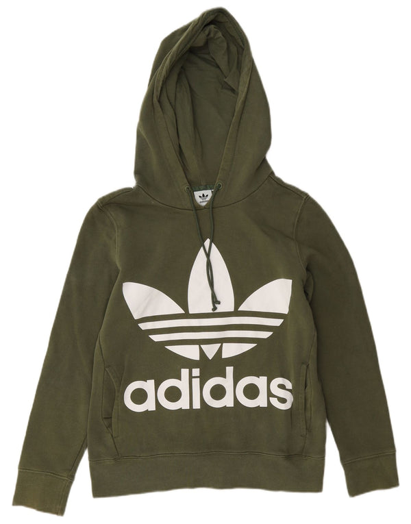 Женский укороченный джемпер с капюшоном Adidas UK 10, маленький зеленый хлопок