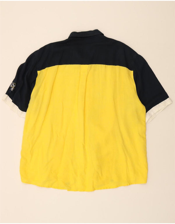 CARLO COLUCCI Mens Short Sleeve Shirt 2XL Yellow Colourblock Viscose