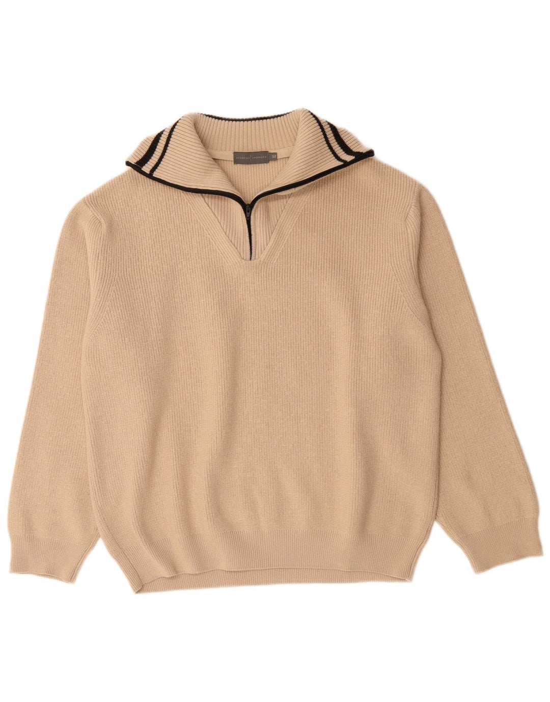 Мужской свитер VINTAGE с воротником на молнии IT 52, большой бежевый из шерсти мериноса