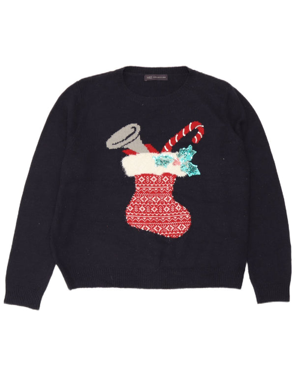 Женский джемпер с круглым вырезом Marks & Spencer UK 18 XL Темно-синий Christma