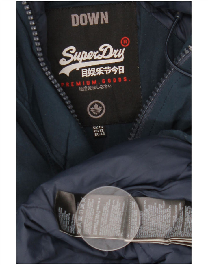 Женское стеганое пальто с капюшоном Superdry UK 16, большой темно-синий полиэстер