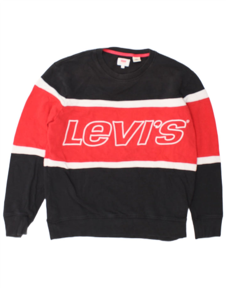 Мужской свитшот с рисунком Levi's, хлопковый джемпер среднего черного цвета с цветными блоками