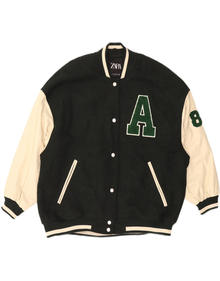 Мужская университетская куртка ZARA UK 38, средний зеленый цвет, полиэстер с цветными блоками