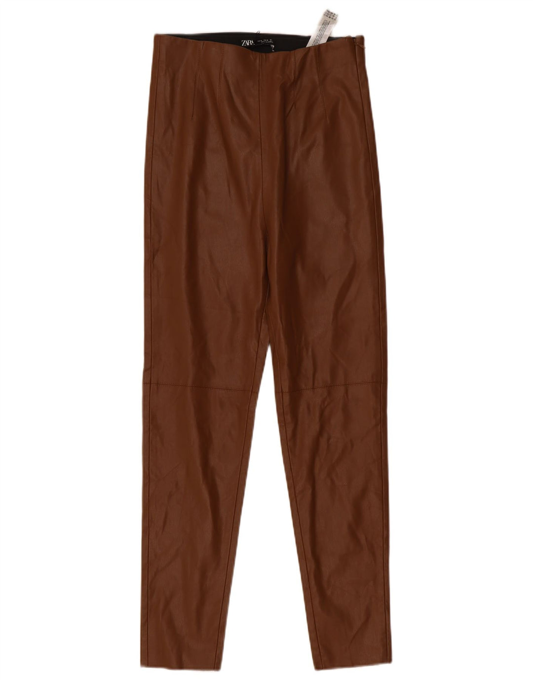 Женские узкие брюки из искусственной кожи Zara среднего размера W28 L27, коричневые, полиэстер