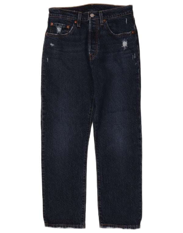 Женские потертые прямые джинсы Levi's 501 с высокой талией W26 L26 Темно-синие