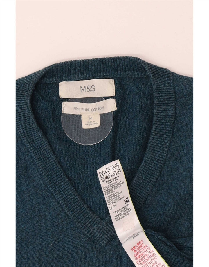 Мужской джемпер с v-образным вырезом Marks & Spencer, средний зеленый хлопковый свитер
