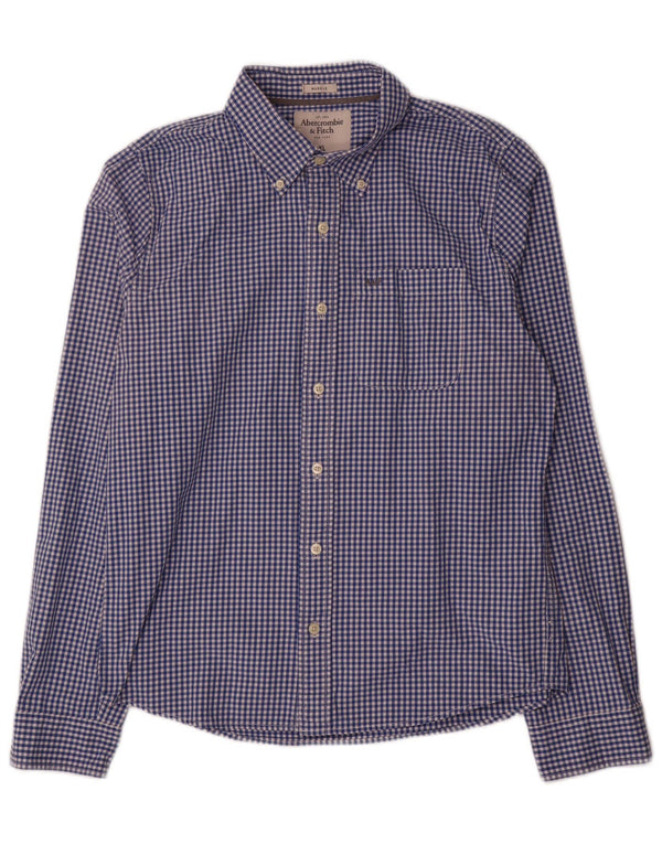 Мужская куртка-бомбер Abercrombie & Fitch XL, синяя, хлопок в мелкую клетку
