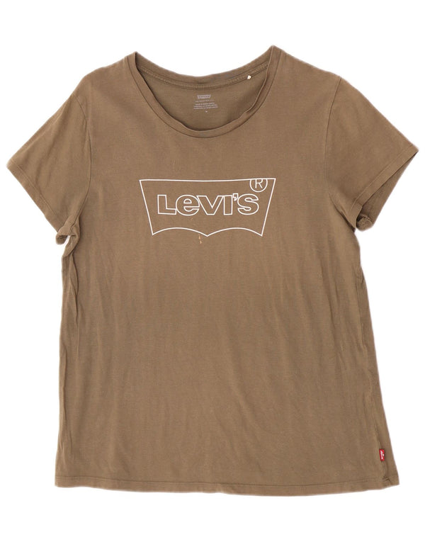 Levi's Womens Graphic T-Shirt Top UK 14 Medium Khaki
