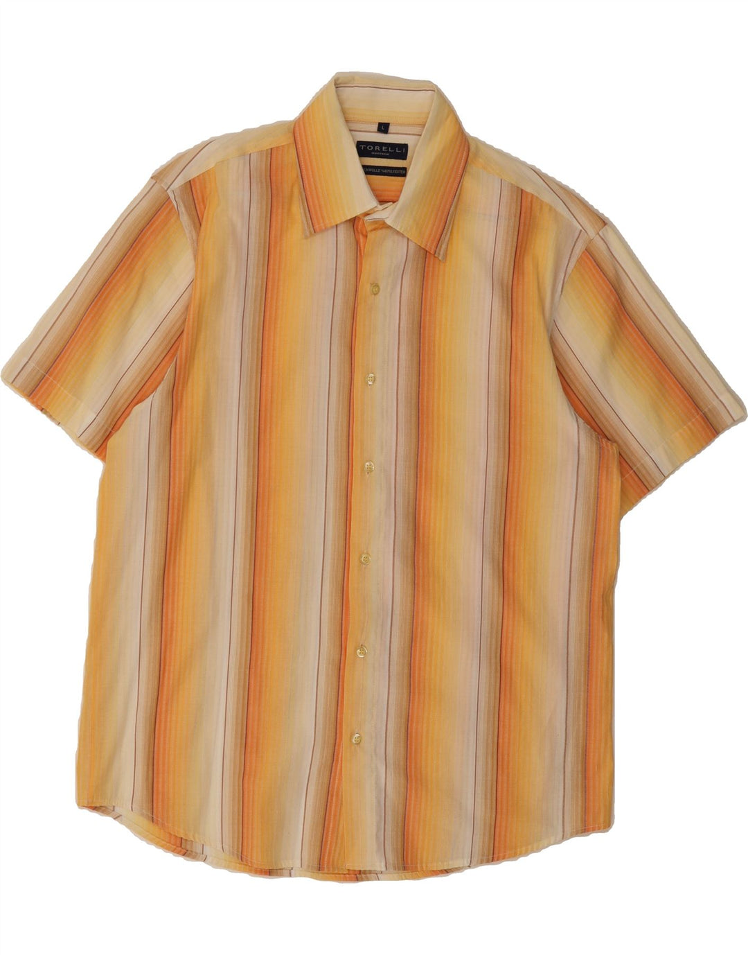 TORELLI Mens Short Sleeve Shirt Large Orange Striped Cotton Vintage Torelli and Second-Hand Torelli from Messina Hembry 