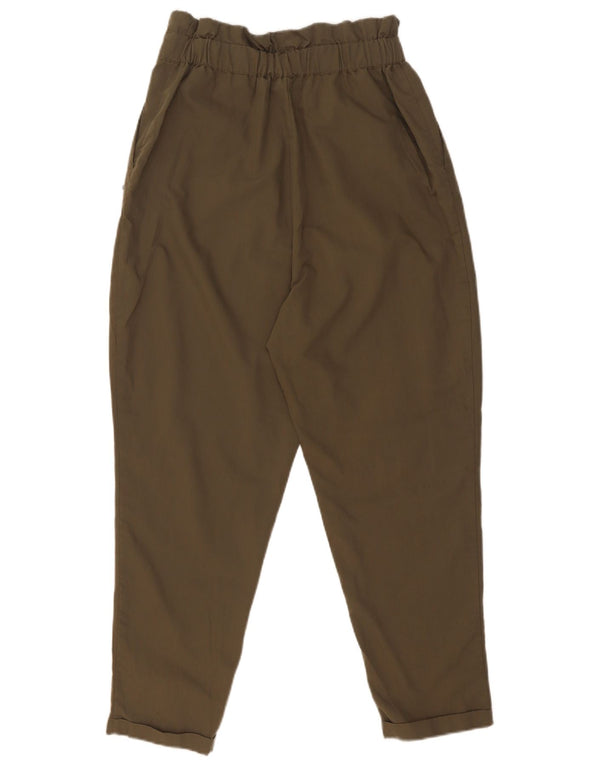 Zara Womens High Waist Tapered Chino Trousers XS W24 L26 Khaki Polyester