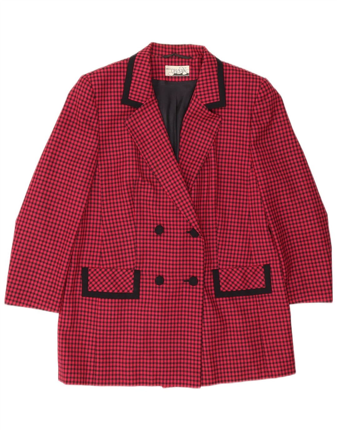 VINTAGE Womens Longline 3/4 Sleeve Blazer Jacket EU 42 Large Pink Gingham