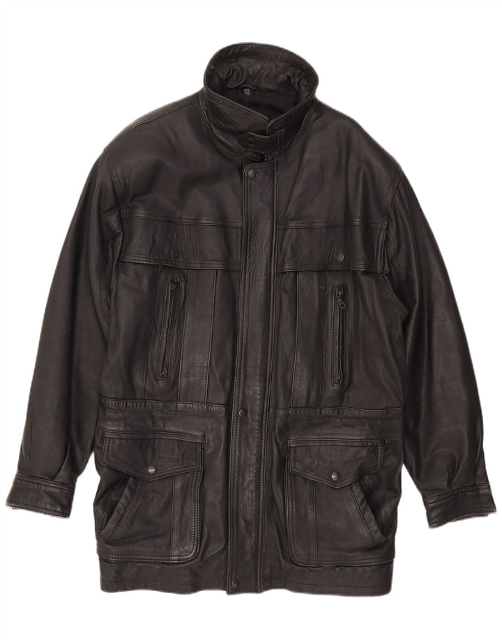 Винтажная мужская кожаная куртка EU 50, большая черная кожа