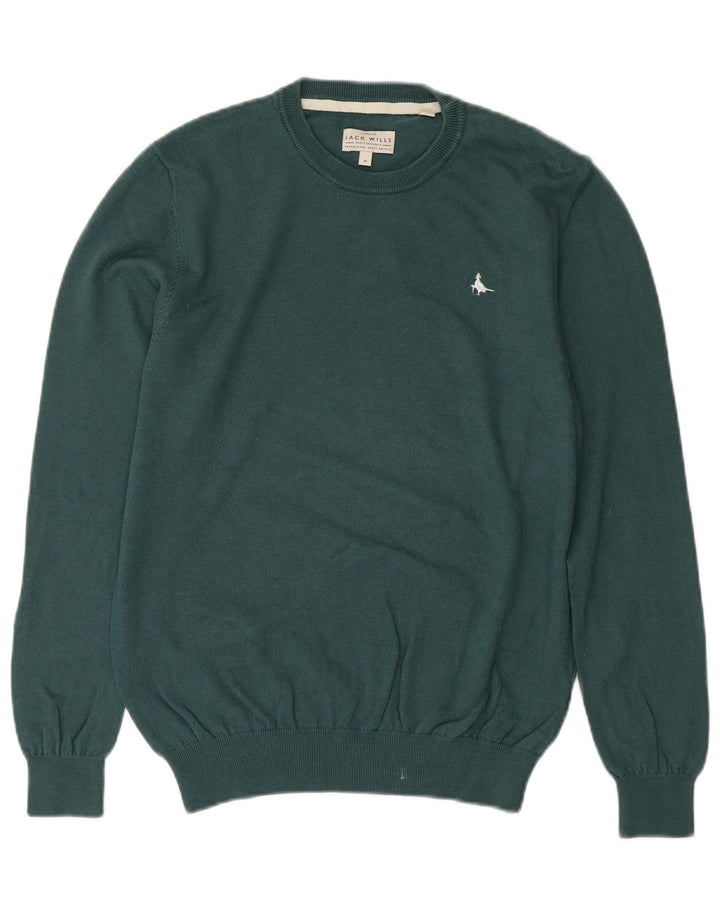 Мужской джемпер с круглым вырезом JACK WILLS, хлопковый свитер среднего зеленого цвета