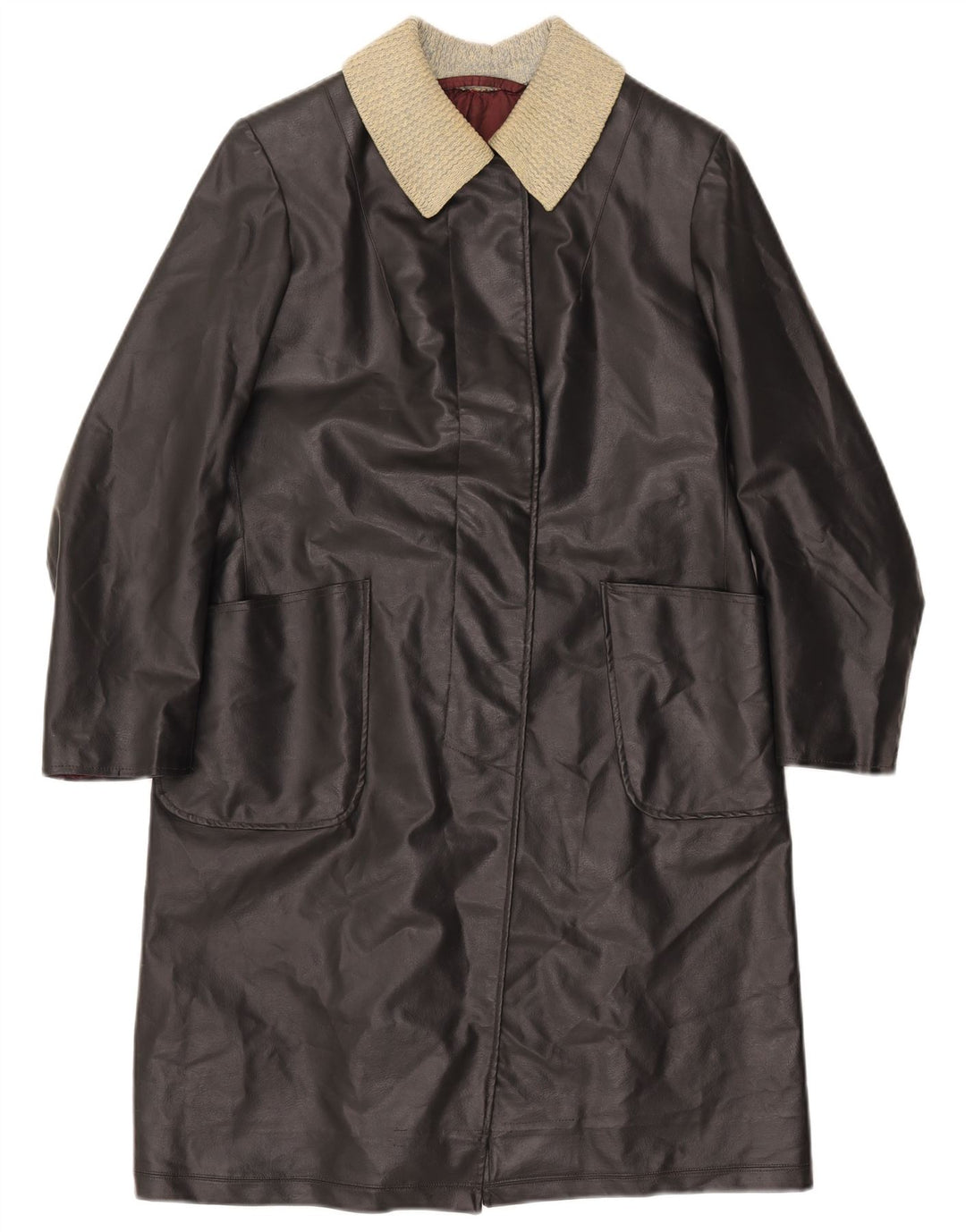 ВИНТАЖНОЕ Женское кожаное пальто UK 12 Среднее черное с цветными блоками