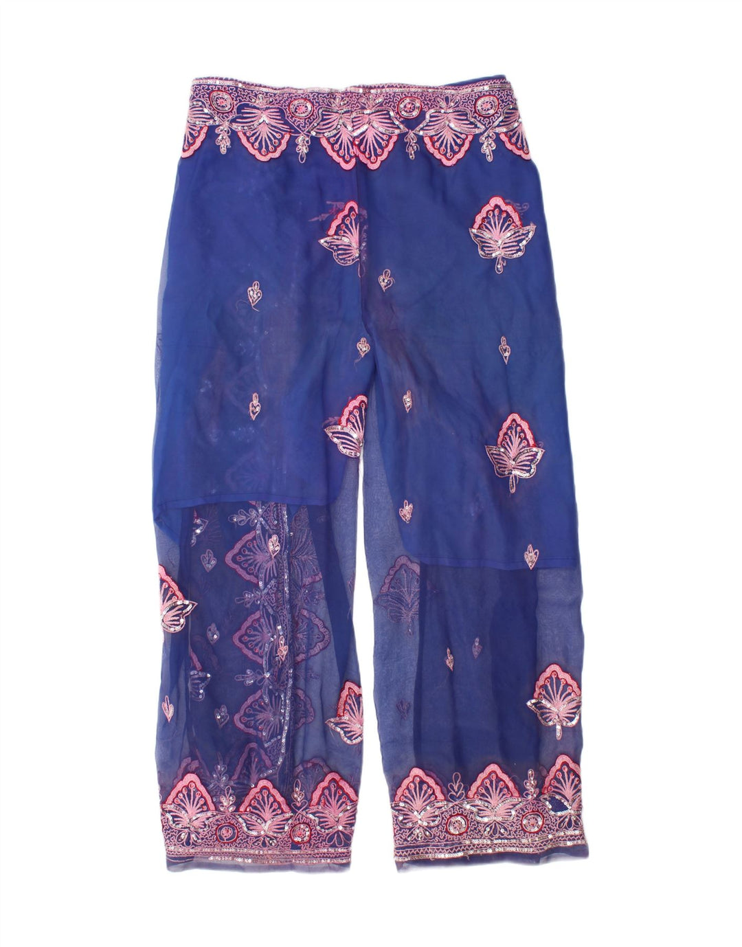 VINTAGE Womens Abstract Pattern Straight Casual Trousers W34 L27 Blue