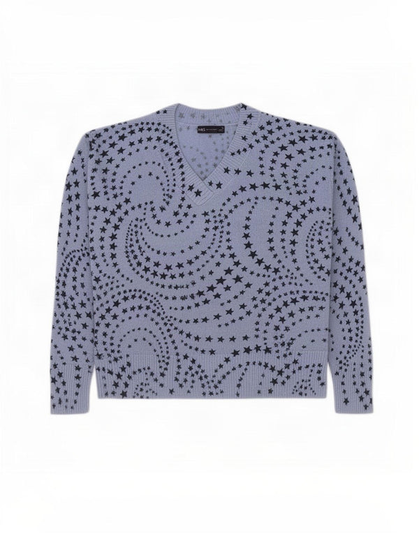 Marks & Spencer Womens Abstract Pattern V-Neck Jumper Sweater UK 18 XL Blue