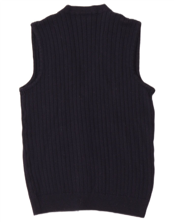 Винтажный мужской кардиган без рукавов, маленький темно-синий свитер