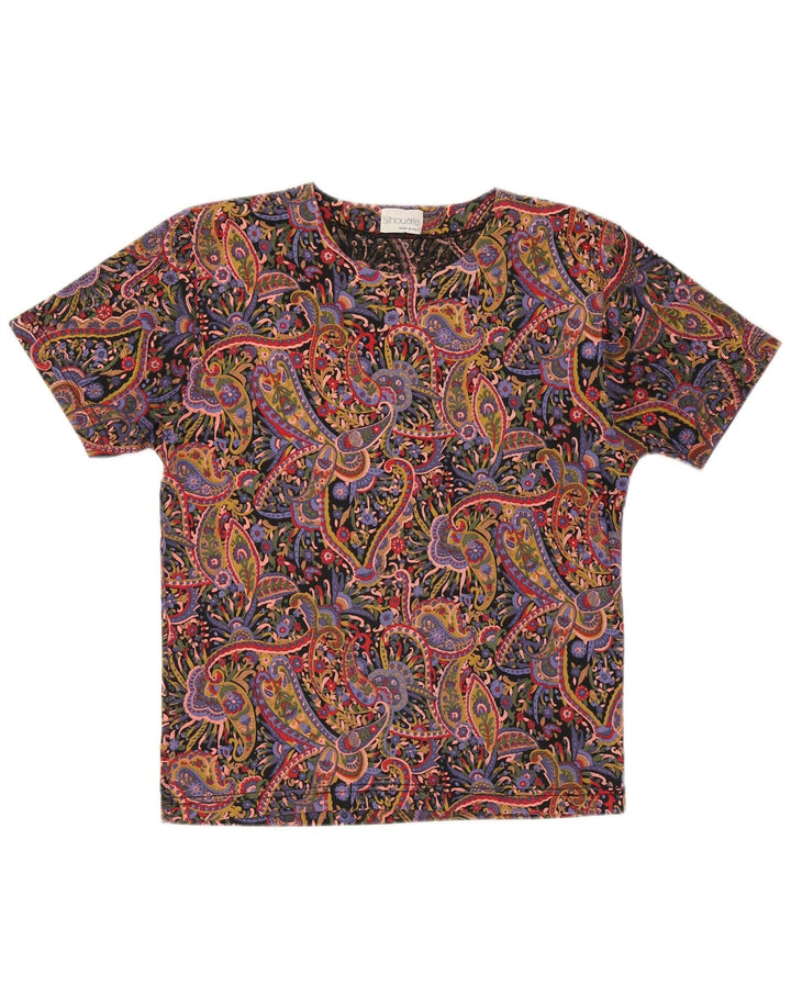SILHOUETTE Womens Graphic T-Shirt Top UK 14 Medium Multicoloured Paisley