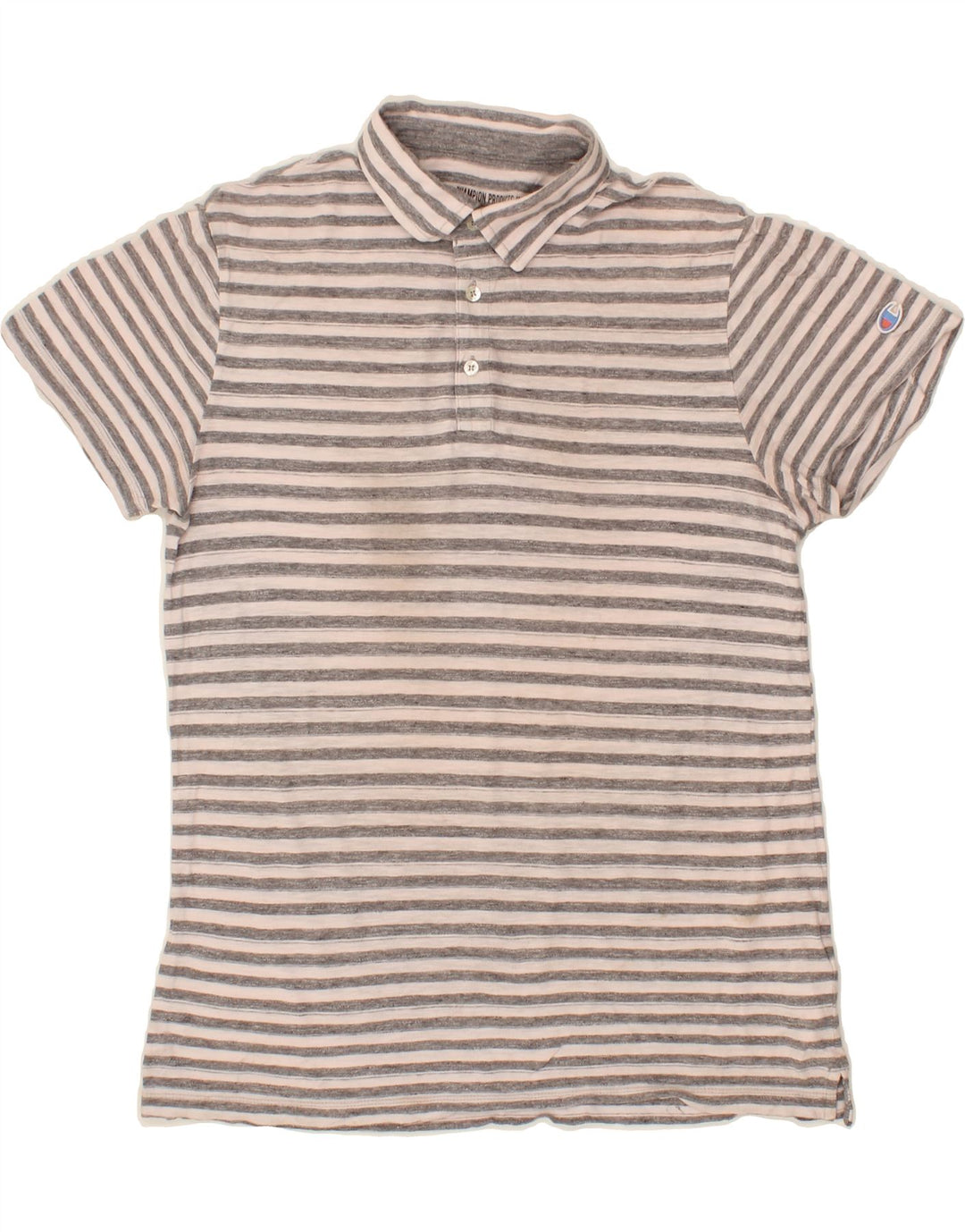 CHAMPION Mens Polo Shirt Medium Grey Striped Vintage Champion and Second-Hand Champion from Messina Hembry 