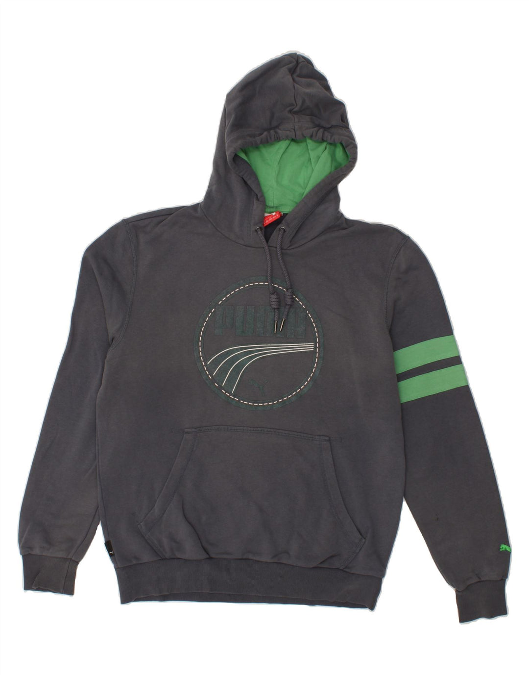 PUMA Mens Graphic Hoodie Jumper Medium Grey Cotton Vintage Puma and Second-Hand Puma from Messina Hembry 