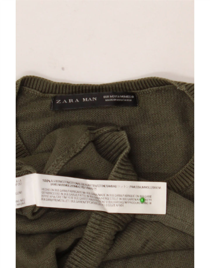 Мужской джемпер ZARA с круглым вырезом и рисунком, средний цвет, хаки, хлопок