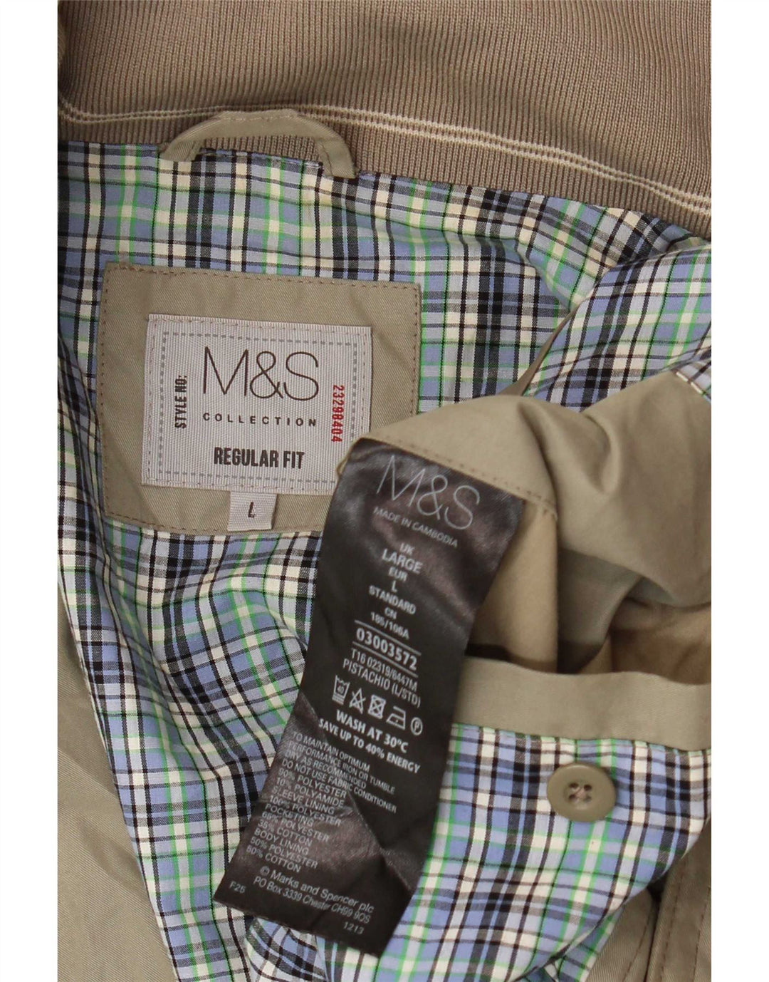 Мужская куртка-бомбер обычного кроя Marks & Spencer UK 40, большая, бежевая, полиэстер