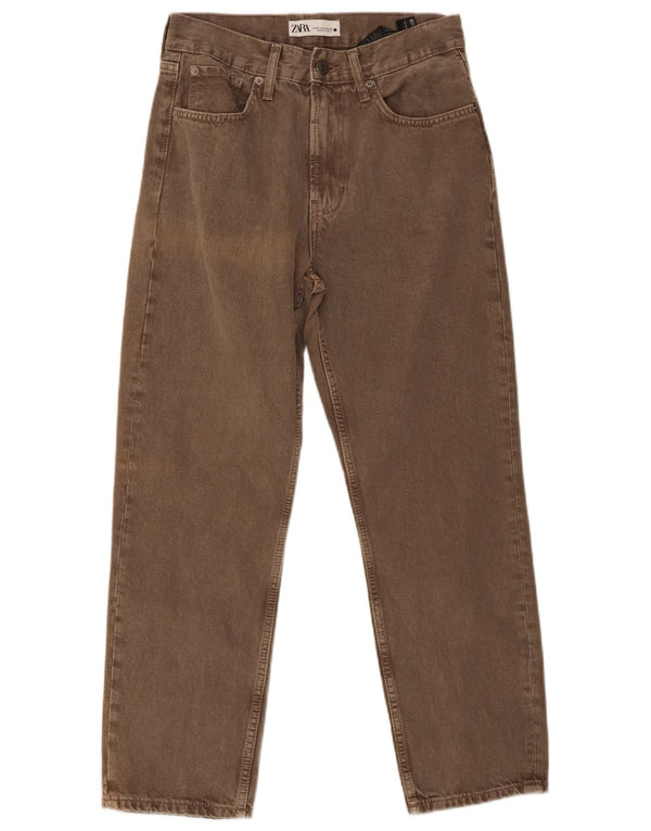 Женские джинсы Zara с высокой талией EU 38, маленькие W28 L26, коричневые, хлопок