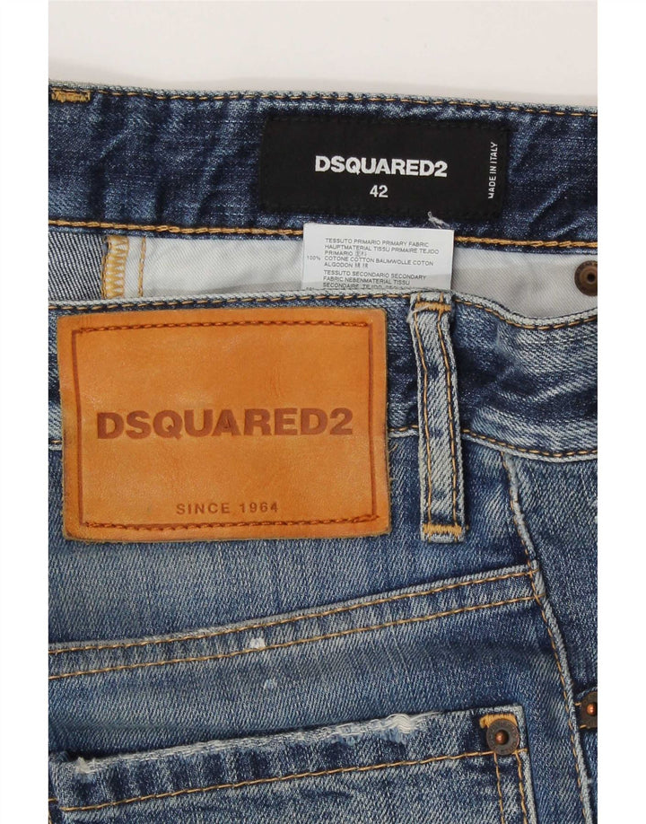 Dsquared2 Женские потертые узкие джинсы IT 42 Medium W30 L27 Синие пятнистые
