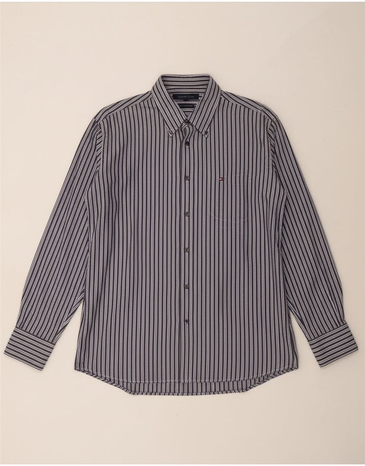 TOMMY HILFIGER Mens Shirt Large Navy Blue Striped Cotton