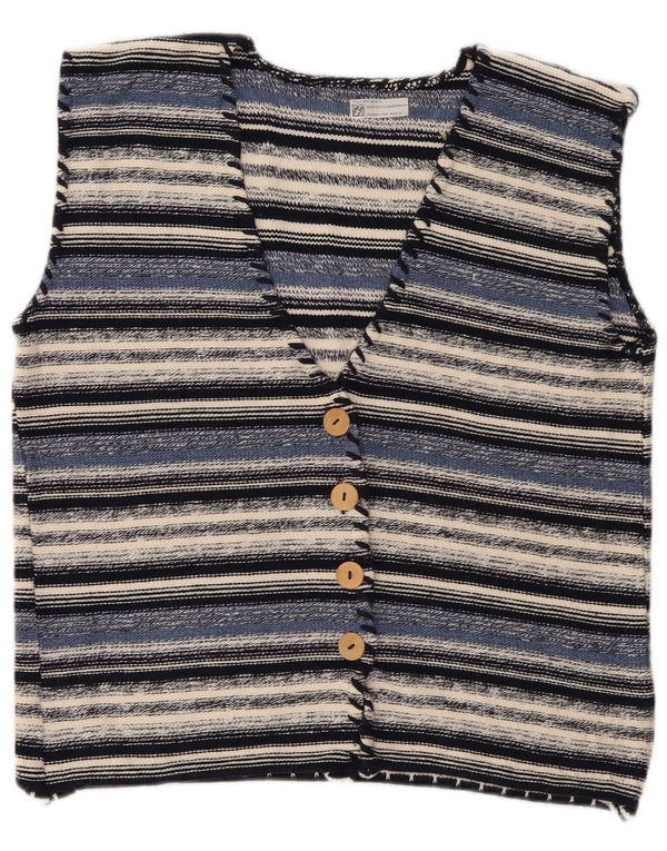 Винтажный женский кардиган без рукавов, Великобритания, 16, в большую синюю полоску