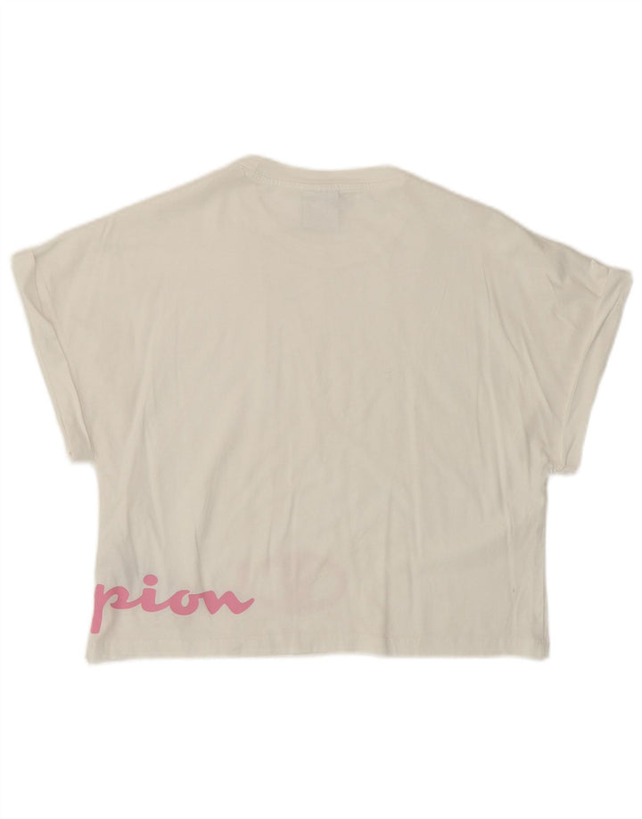 Укороченная футболка с рисунком для девочек Champion 13–14 лет, белый хлопок, размер XL