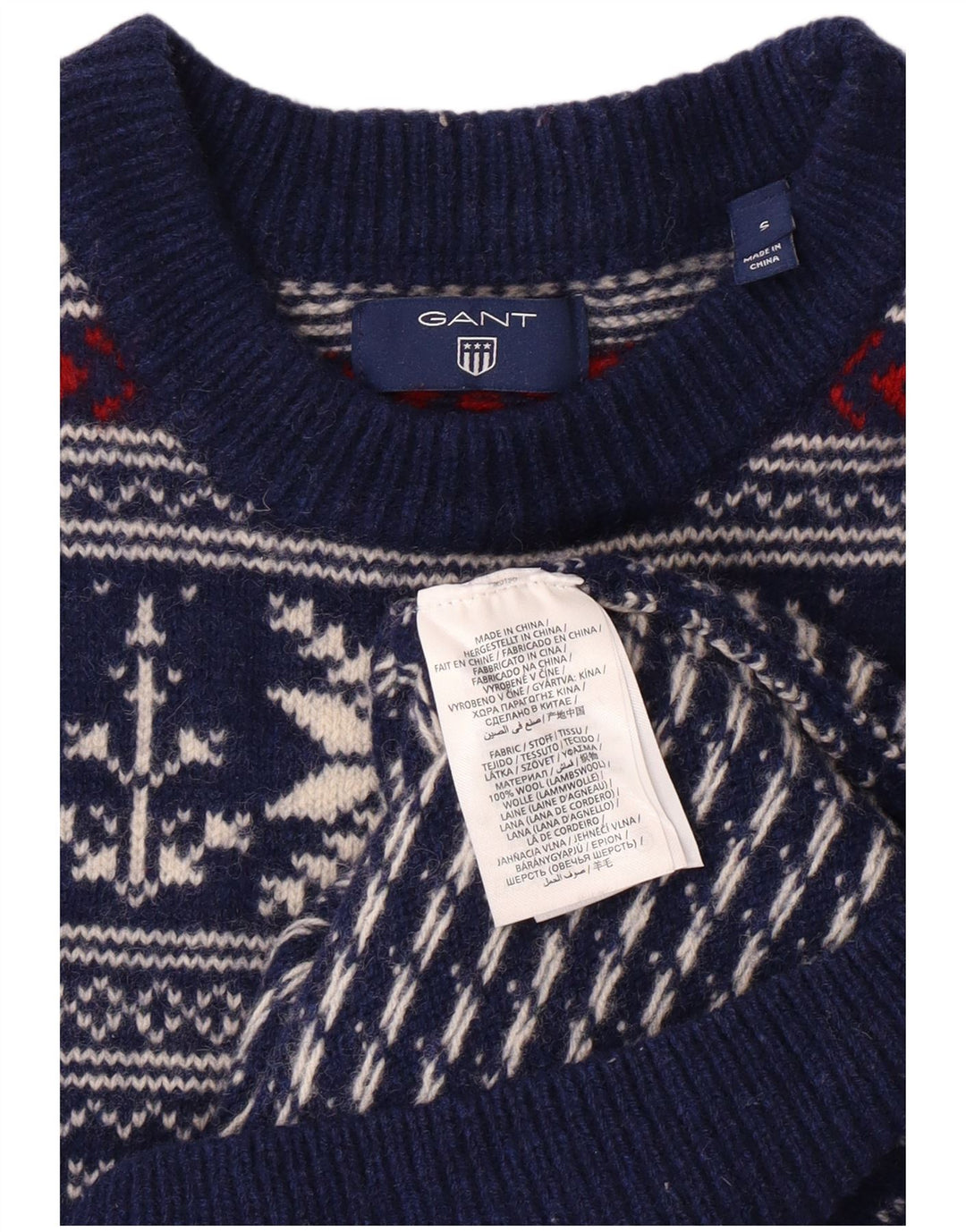 Мужской джемпер GANT с круглым вырезом, маленький темно-синий, шерсть Fair Isle