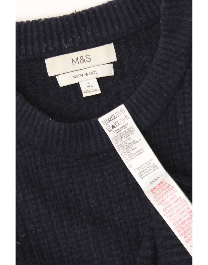 Мужской джемпер с круглым вырезом Marks & Spencer, большой темно-синий акрил