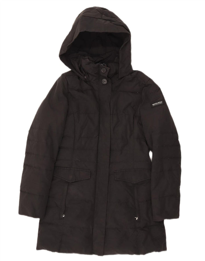 Женское стеганое пальто с капюшоном Woolrich UK 10, маленькое черное
