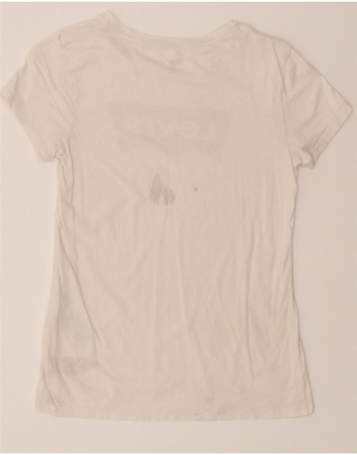 LEVI'S Womens Graphic T-Shirt Top UK 12 Medium White Cotton Vintage Levi's and Second-Hand Levi's from Messina Hembry 