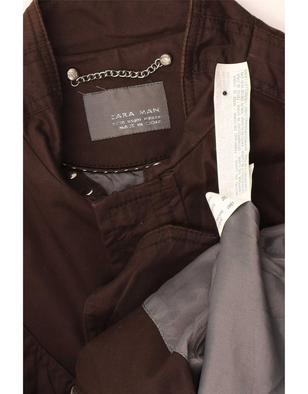 Мужская куртка в стиле милитари Zara UK 38, хлопковый средний коричневый цвет