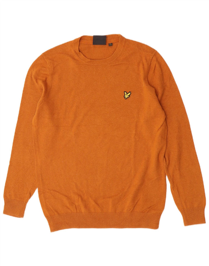 Мужской джемпер с круглым вырезом Lyle & Scott, хлопковый свитер среднего оранжевого цвета