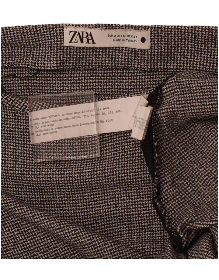 Женская блузка с длинным рукавом ZARA, топ UK 12, вискоза среднего серого цвета с узором «гусиные лапки»