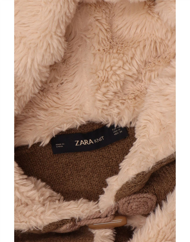 Женский удлиненный кардиган оверсайз с капюшоном ZARA UK 14, средний коричневый цвет