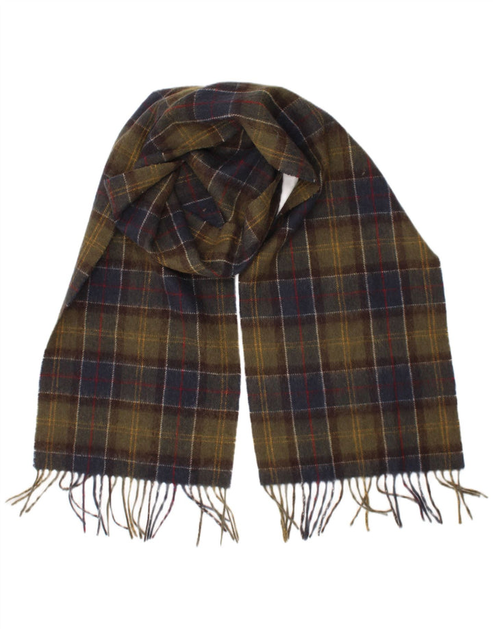 Мужской прямоугольный шарф Barbour, один размер, цвет хаки, классический, в клетку из овечьей шерсти