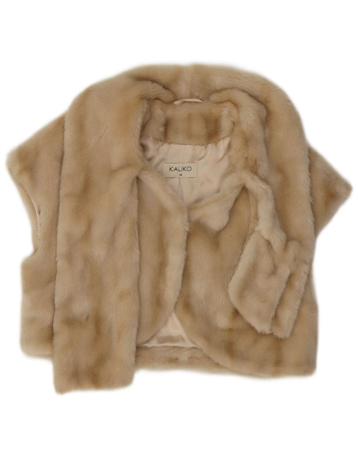 KALIKO Женское болеро без рукавов из искусственного меха UK 12 Средний Бежевый