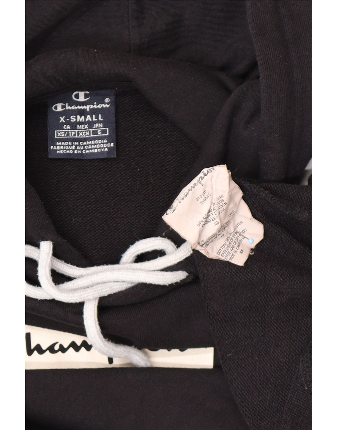 Мужской джемпер с капюшоном свободного кроя CHAMPION XS, хлопок с цветными блоками, черный